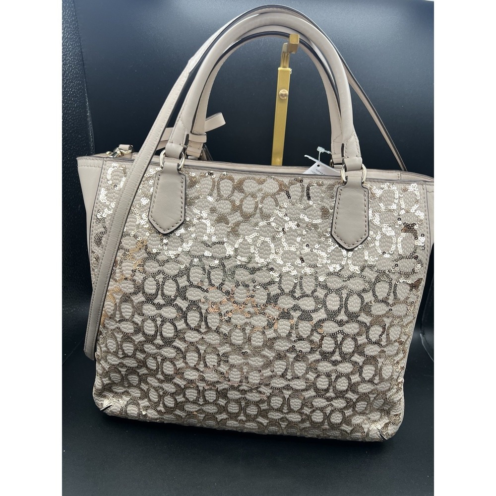 NWT COACH 26432 Champagne Sequin Leather Tote Handbag Purse Gold Blair Pop Sig - Picture 4 of 12